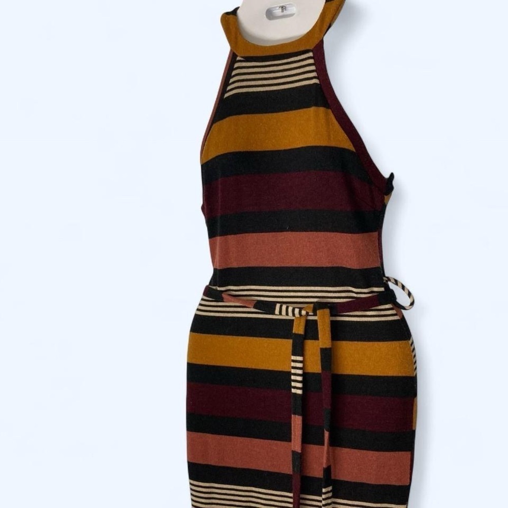 Windsor Orange and Black Multicolored Striped Halter Dress M